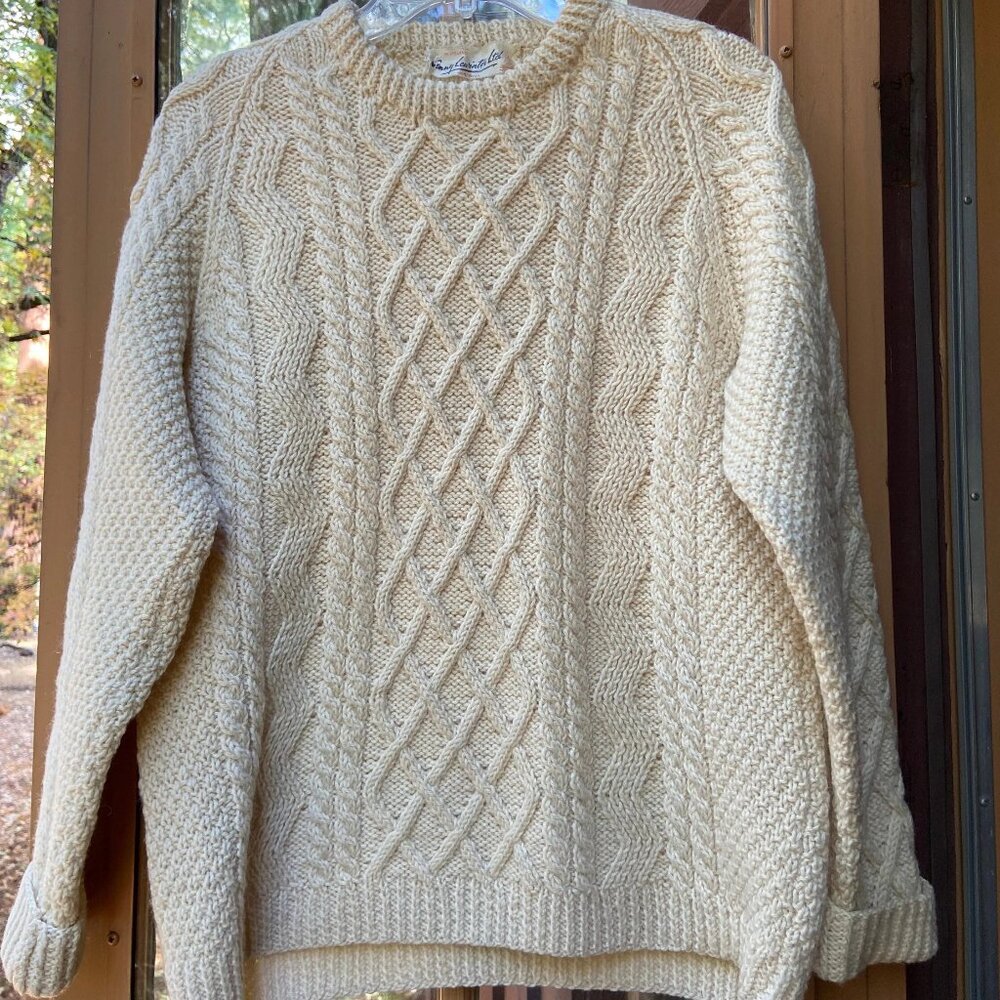 Vintage Wool Cable Knit Sweater - Made in Ireland - Large